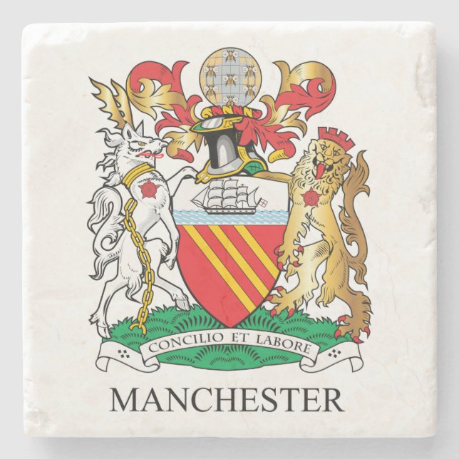 Manchester coat of arms stone coaster (Front)