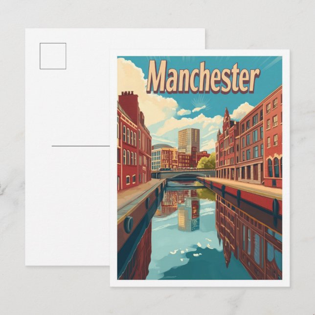Manchester England Art Vintage Travel Illustration Postcard (Front/Back)