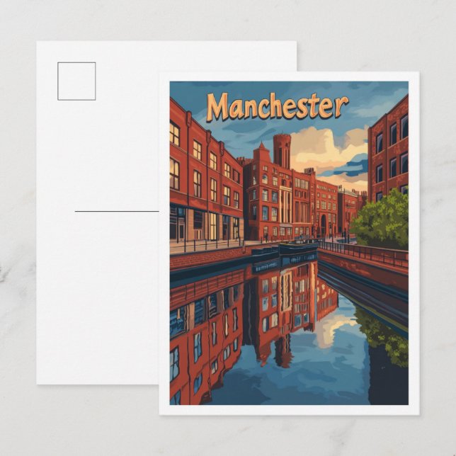 Manchester England Art Vintage Travel Illustration Postcard (Front/Back)