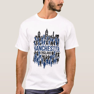 Manchester England Silhouette Skyline And Citizens T-Shirt