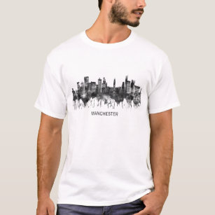 Manchester England Skyline BW T-Shirt