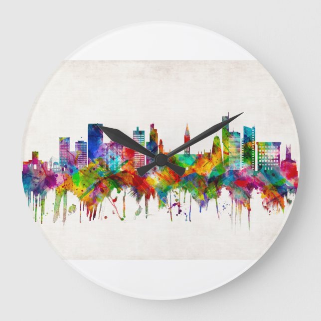 Manchester England Skyline Large Clock (Front)