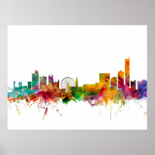 Manchester England Skyline Poster