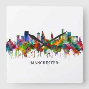 Manchester England Skyline Square Wall Clock