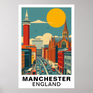 Manchester England Vintage Travel Art Poster