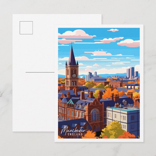 Manchester England vintage travel illustration Postcard (Front/Back)