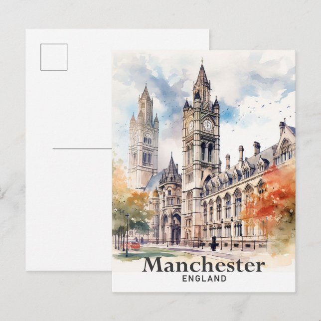 Manchester England Watercolor Painting Travel Postcard (Front/Back)