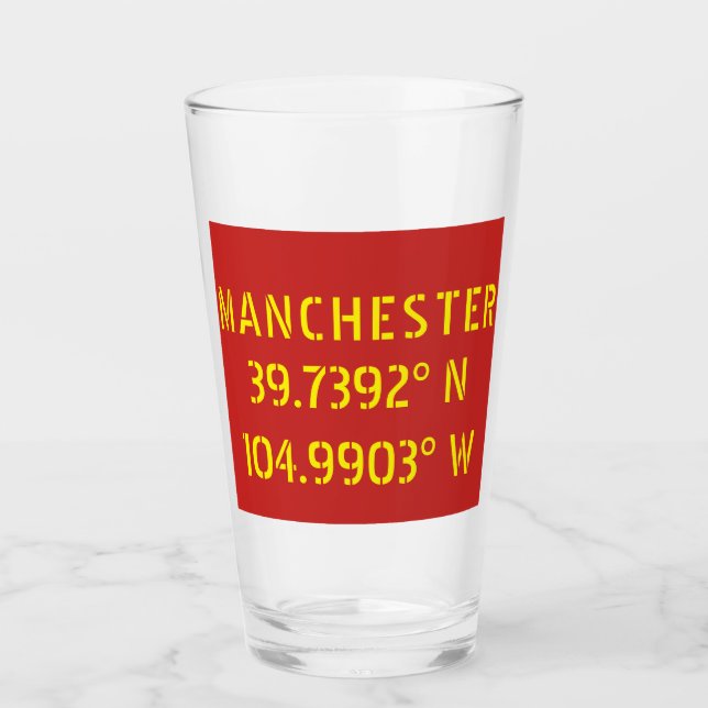 Manchester FC Colours Latitude Longitude Glass (Front)