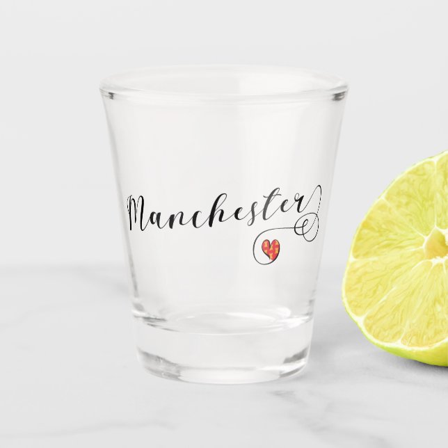 Manchester Heart Flag, England Shot Glass (Front)