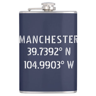 Manchester Latitude Longitude Hip Flask