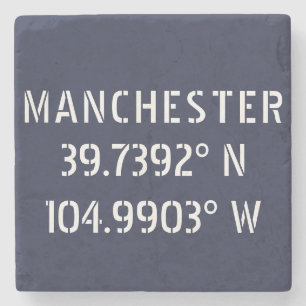 Manchester Latitude Longitude Stone Coaster