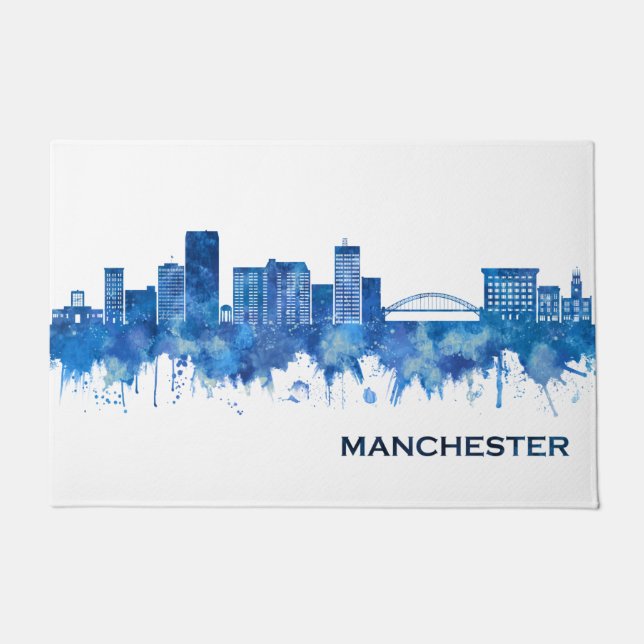 Manchester New Hampshire Skyline Blue Doormat (Front)