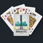 Manchester Playing Cards<br><div class="desc">The City of Manchester,  England,  featuring a stylised version of its landmarks and cityscape,  including a Metrolink tram,  Manchester Town Hall and Old Trafford - the home of Manchester United FC.</div>