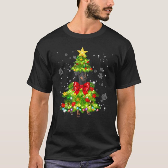 Manchester Terrier Christmas Tree Lights Xmas Dogm T-Shirt (Front)