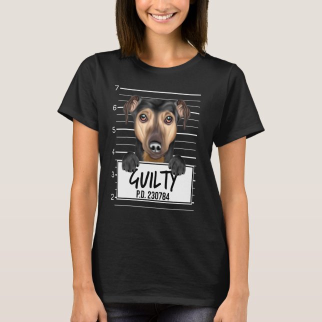 Manchester Terrier Mugshot Guilty Dog T-Shirt (Front)
