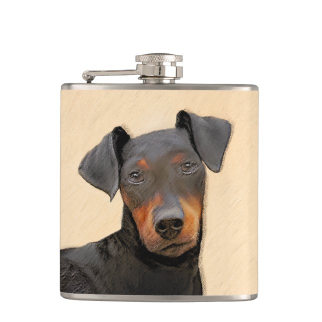 Manchester Terrier Painting Original Animal Art Hip Flask (Front)