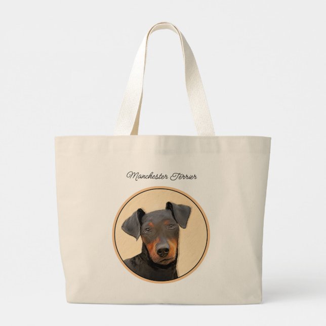 Manchester Terrier Painting Original Animal Art Large Tote Bag (Back)