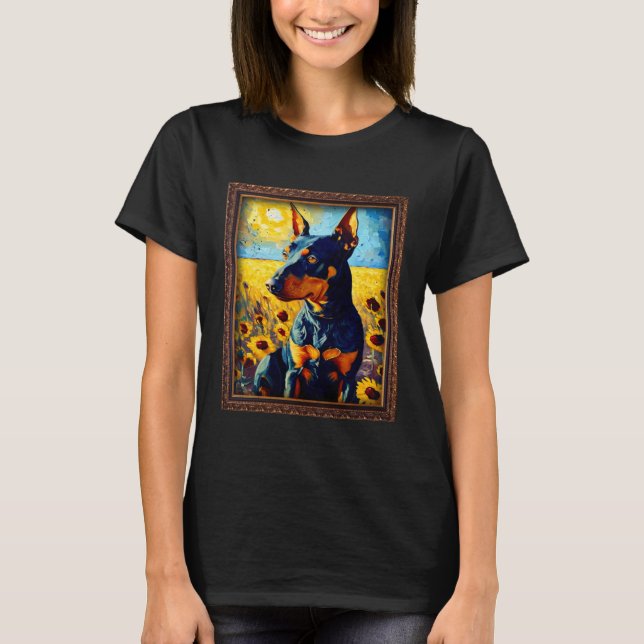 Manchester Terrier Painting Sunflower Flower Mom W T-Shirt (Front)