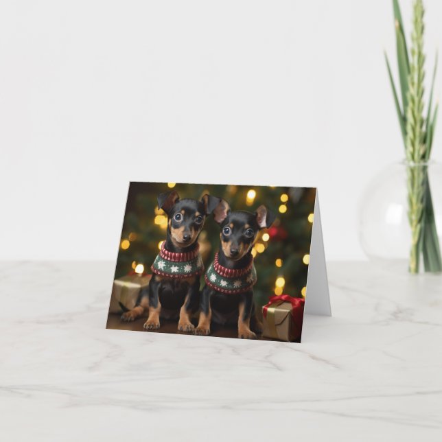 Manchester Terrier Puppies Christmas Card (Front)