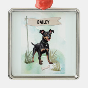 Manchester Terrier Watercolor Personalised Dog Metal Tree Decoration