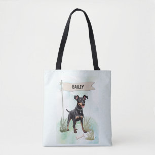 Manchester Terrier Watercolor Personalised Dog Tote Bag