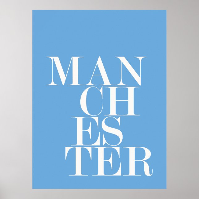 Manchester UK City Blue Typography Modern Text Poster (Front)