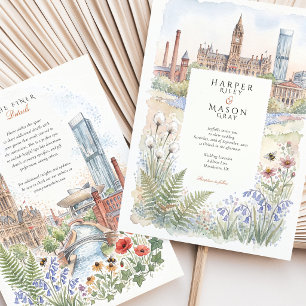 Manchester UK Town Hall Worker Bee Wedding Invitation