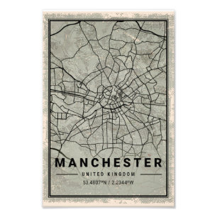 Manchester united kingdom  map print poster canvas