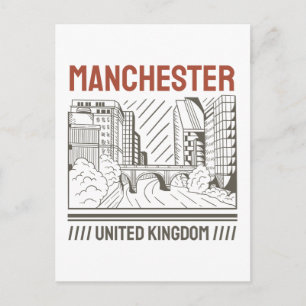 Manchester United Kingdom Urban Skyline Art Design Postcard