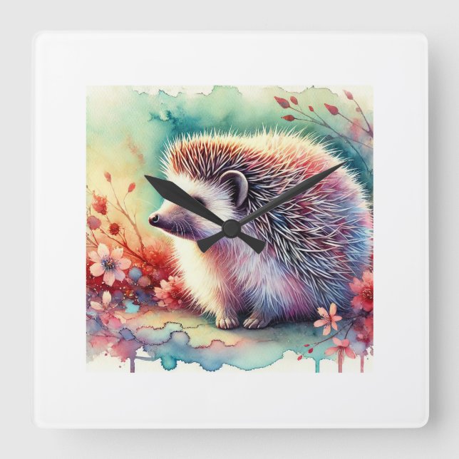 Manchurian Hedgehog 080824AREF144 - Watercolor Square Wall Clock (Front)