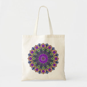 Mandala 12 Violet Peach Pink Green -  Tote Bag