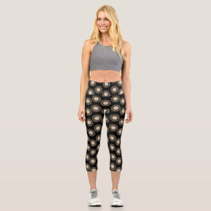 Mandala 1 Scattered Black Background Capri Leggings