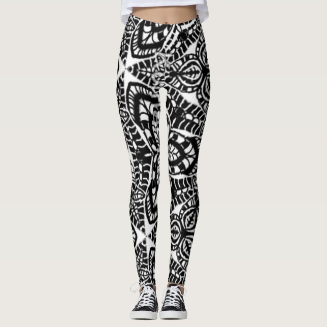 mandala abstract art geometric b&W Leggings (Front)