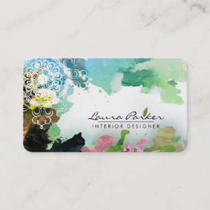 Mandala  Abstract Green Watercolor Artist Vintage Business Card