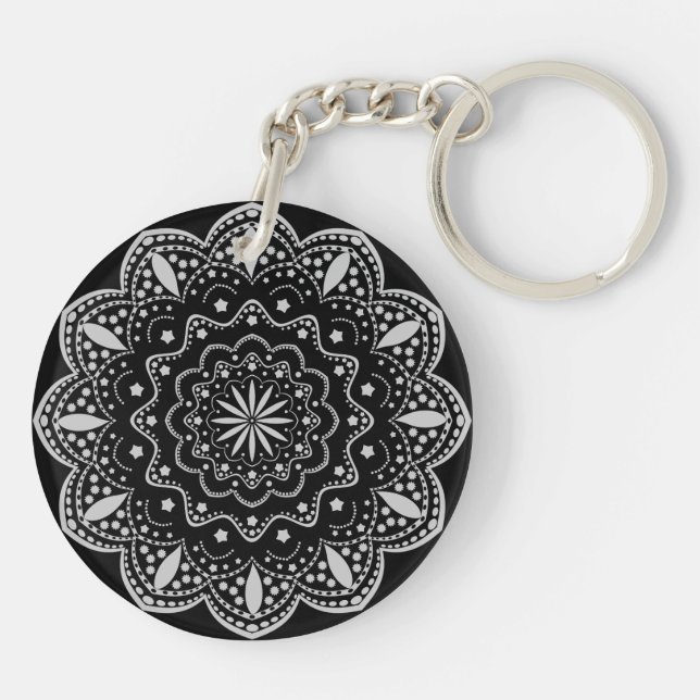 Mandala Acrylic Keychain | Black and Grey (Back)