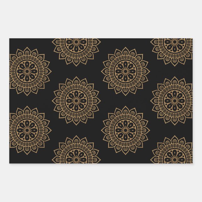 Mandala and flower wrapping paper sheet (Front)
