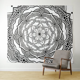 Mandala Art Boho Chic Elegant Black White Trippy Tapestry