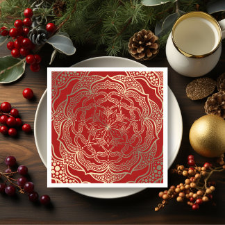 Mandala Art Boho Elegant Gold Dark Red Christmas Napkin