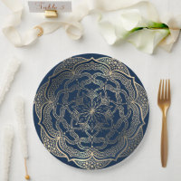 Mandala Art Boho Elegant Gold Navy Blue Christmas