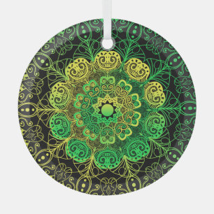 Mandala Art: Green Yellow Detail. Glass Tree Decoration