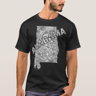 Mandala art map of Alabama with text in white TShi T-Shirt