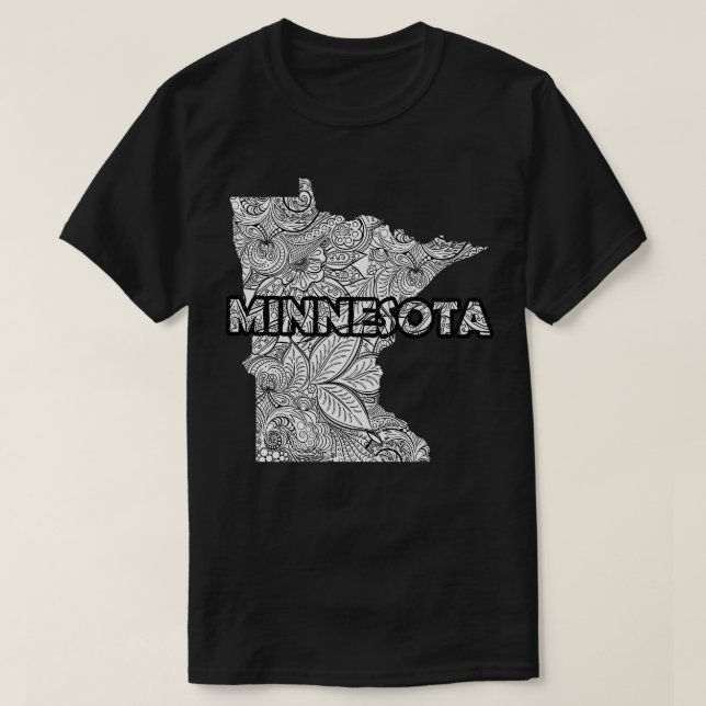 Mandala art map of Minnesota with text in white T-Shirt (Design Front)