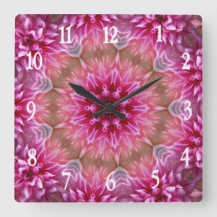 Mandala Art Pink Flower Design Square Wall Clock