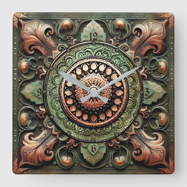 Mandala Art Square Wall Clock (Front)