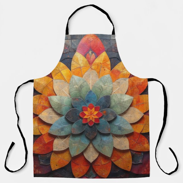 Mandala Art Textured Flower Apron (Front)