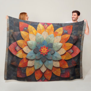 Mandala Art Textured Flower Fleece Blanket