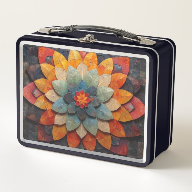 Mandala Art Textured Flower Metal Lunch Box (Front)