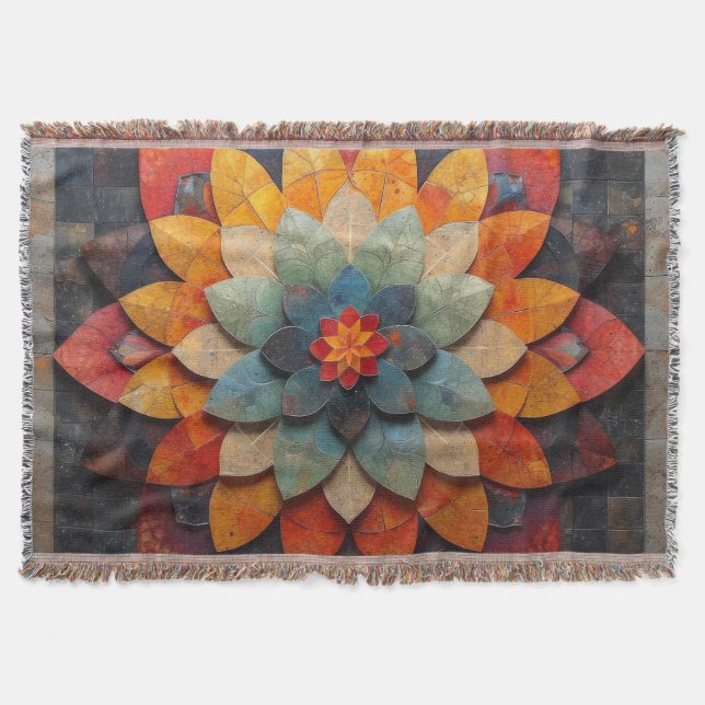 Mandala Art Textured Flower Throw Blanket (Front)