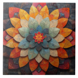 Mandala Art Textured Flower Tile