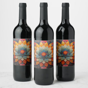 Mandala Art Textured Flower Wine Label